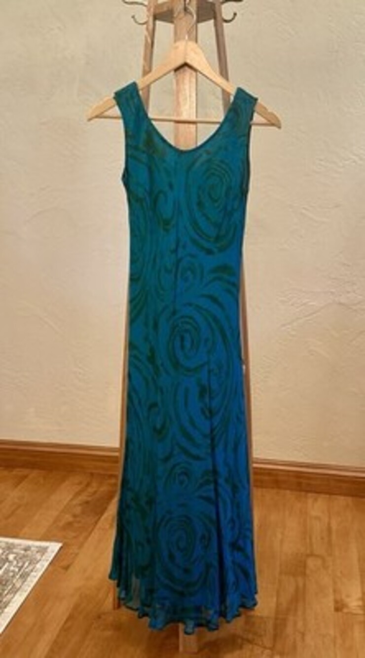 Phool Women’s Vintage Maxi Dress Teal Swirl Pattern, Size Small